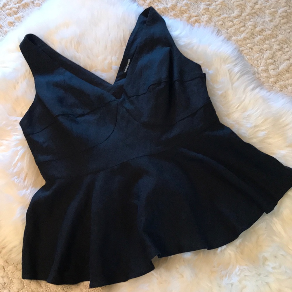 NWT Black Linen/Rayon Blend Peplum Top S
